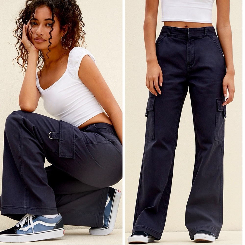 NEW! PacSun Womens Sz 30 Relaxed Straight Utility Cargo Pants Y2K Gorpcore Navy